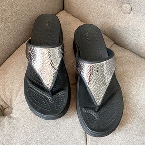 Silver crocs sandals size 8